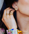 14k gold medallion earrings set with diamonds
