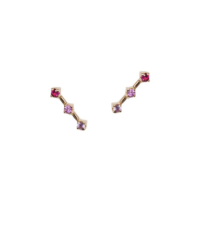 Pink sapphire and ruby ear climbers in 14k yellow gold