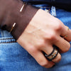 14k gold crown ring with blackened rings stacked