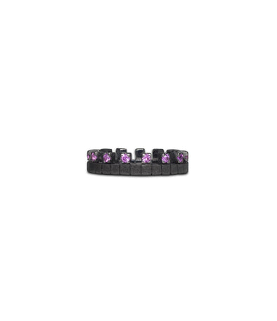 Blackened silver crown ring set with pink sapphires