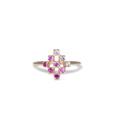14k diamond shaped ring with sapphires and rubies