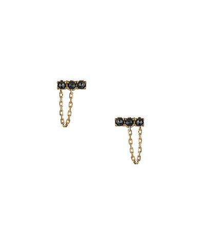 14k gold bar earrings with chain set with black rose cut diamonds