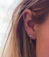 Three diamond bar earrings with removable chain in 14k gold